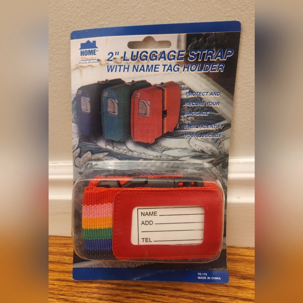 🌈Vintage Rainbow Luggage Strap with Name Tag Holder, New In Original Packaging